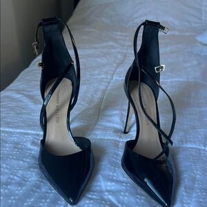 Tamara Mellon Glossy Black Strappy Heels
